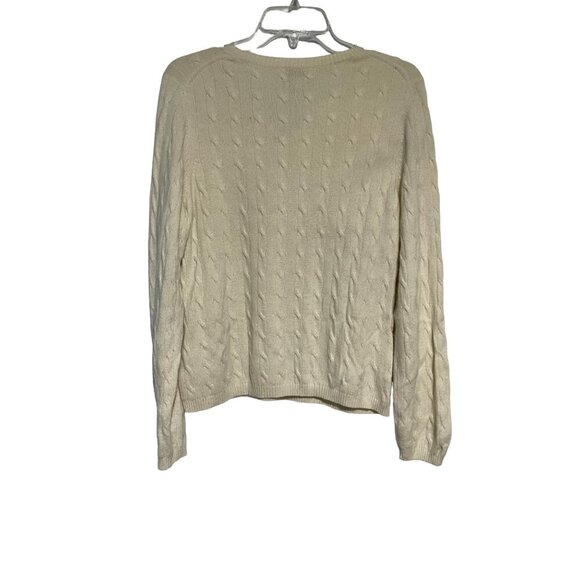 Cashmere Petite Women's Sweater Pullover V-Neck Cable Knit Tan Size PL - Picture 3 of 4